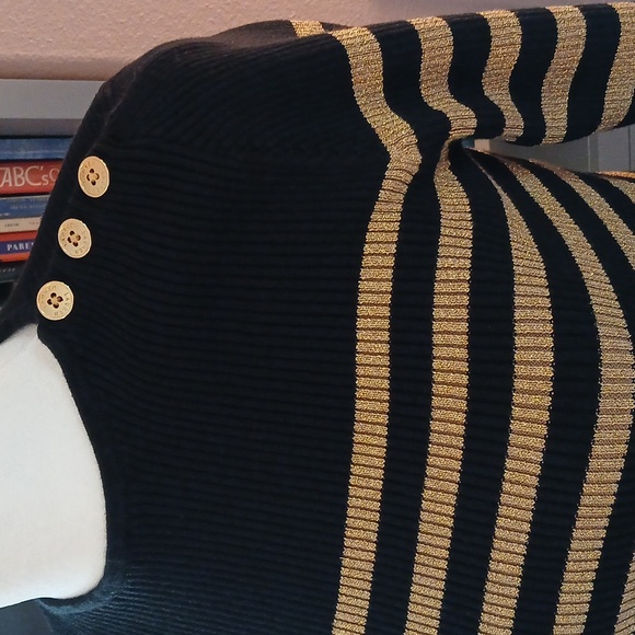 Lauren Ralph Lauren Womens Sweater Striped Black and Gold Size Petite S - Picture 3 of 7